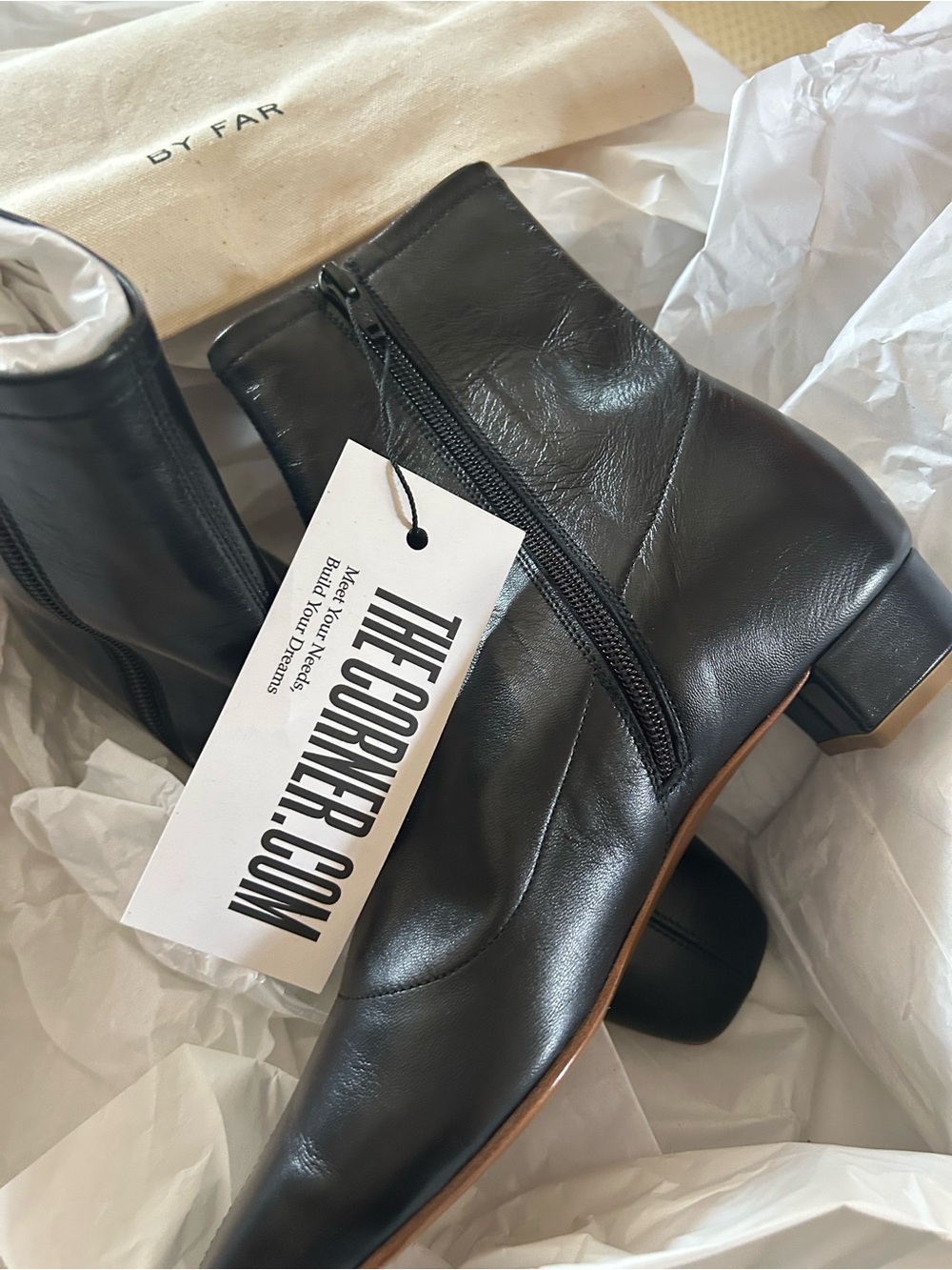 BY FAR Black Leather Zip Ankle Boots